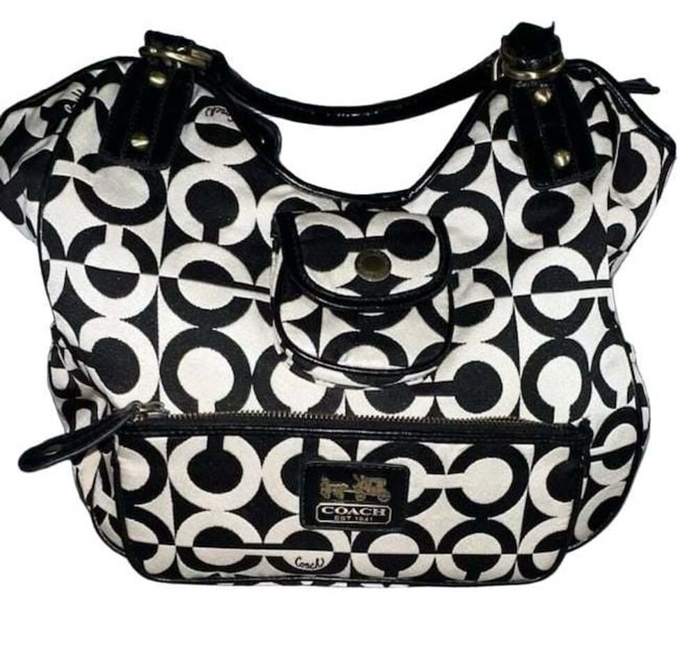 Coach Optic Signature Black And White Hobo Bag